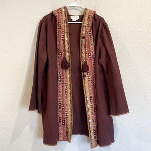 Soft Surrounding Hand Beaded 100% Cotton Long Duster Jacket with Hood - GORGEOUS